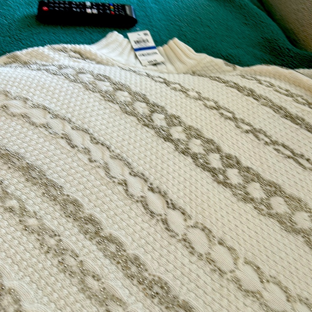 inc brand new white sweater with beaded detailing on it